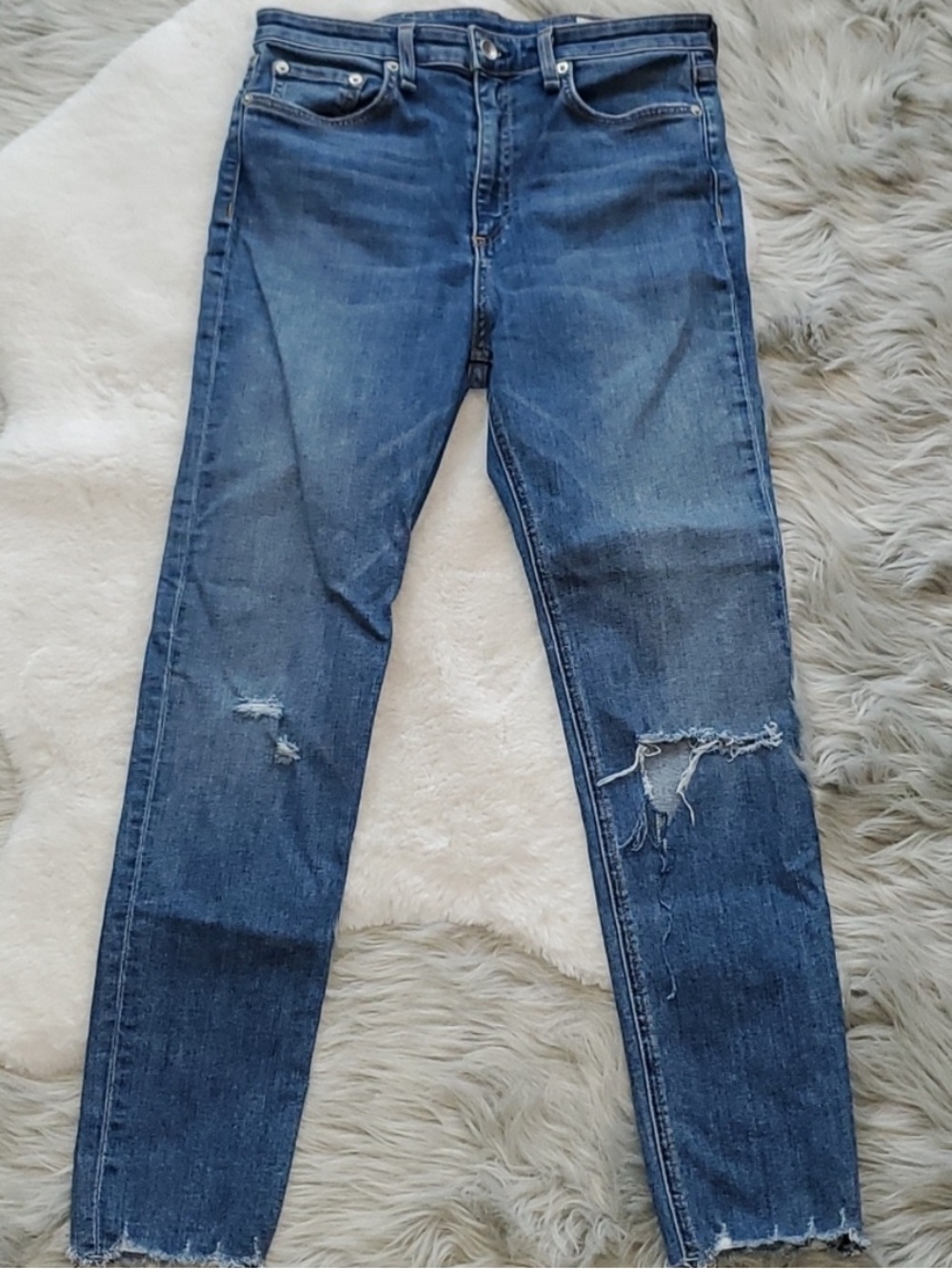 Rag & Bone Nina High Rise Women's Distressed Cropped Jeans - Blue